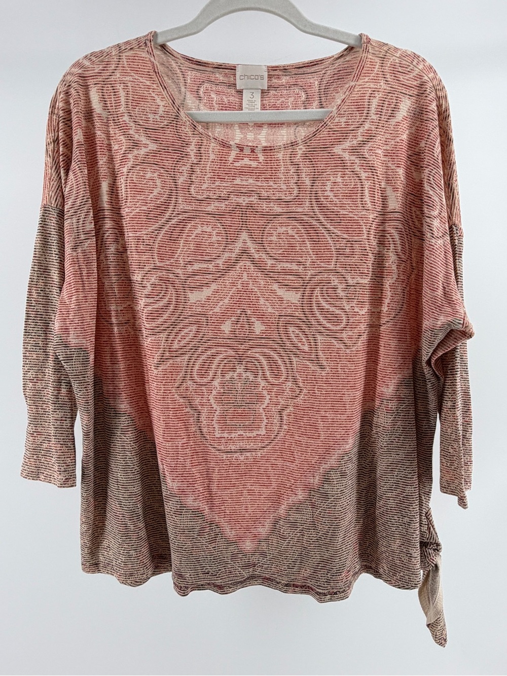 Chico's Burnout Paisley Dolman Side Tie Soft Stretch Blouse, Women's XL (3)